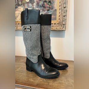 Tommy Hilfiger Black Herringbone Riding Boots